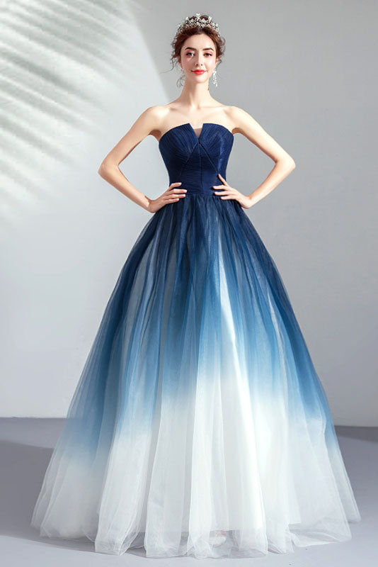 A line Blue Ombre Prom Dresses, Lace up ...